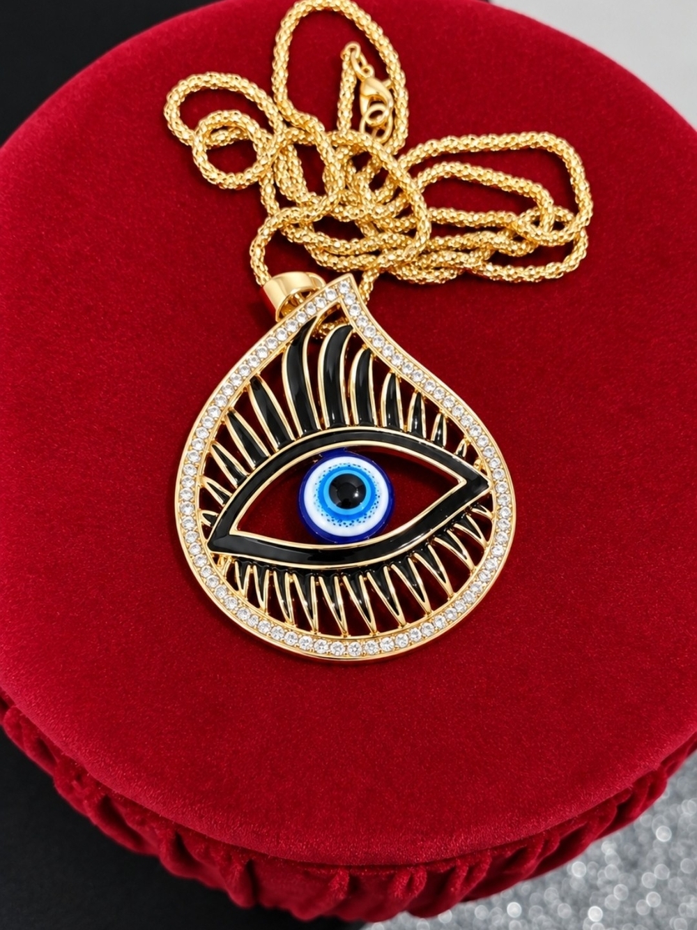 Gold Evil Eye Pendant Necklace with Blue Accent